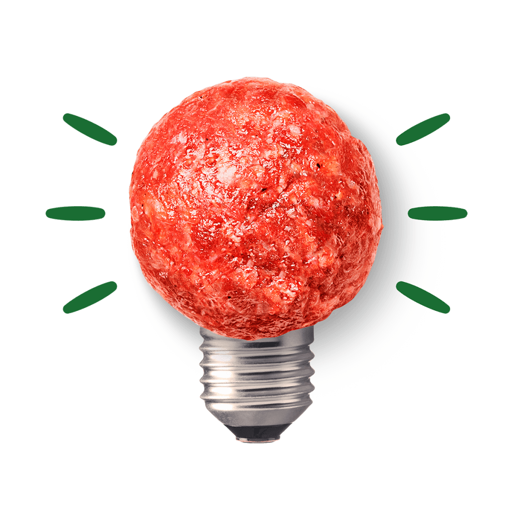 A lightbulb with a photographic meatball in place of the lightbulb.