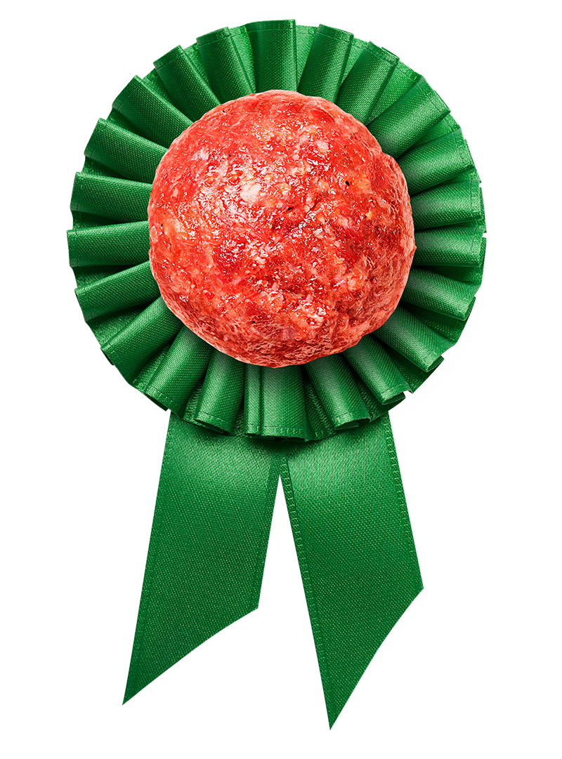 A rosette featuring a meatball at centre.